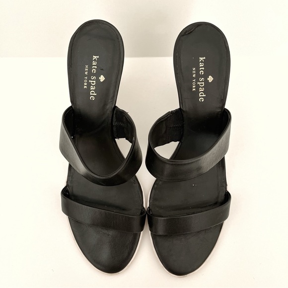 Kate Spade Abilene Mule Black and White Slide-On Wedge Heel Sandals - Picture 2 of 4